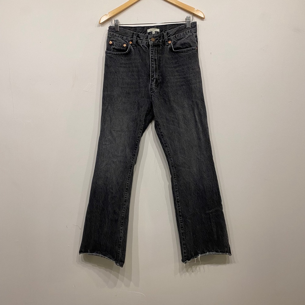 Ragdoll LA High‎ Waisted Straight Leg Jeans Washed Black Raw Hem Size 30
